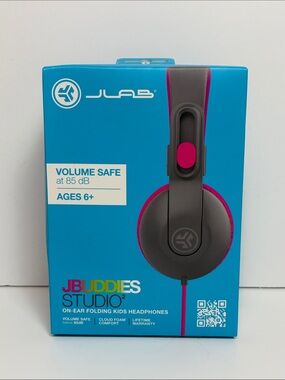 JLab JBuddies Studio 2 Kids Wired Headphones Gray Pink 3.5mm 85dB New Sealed